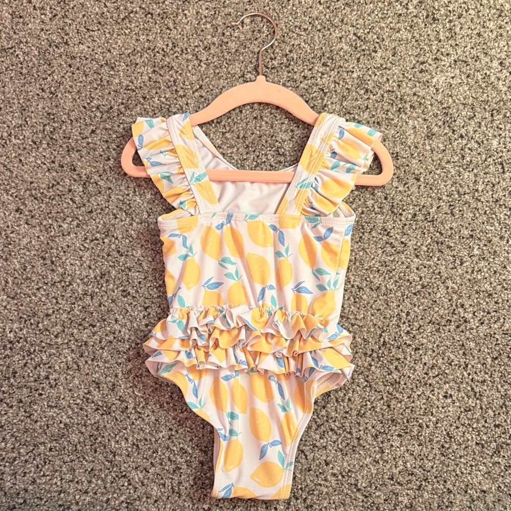Tucker + Tate Lemon Print Ruffle One-Piece Swimsuit - Yellow & Aqua - Picture 2 of 2